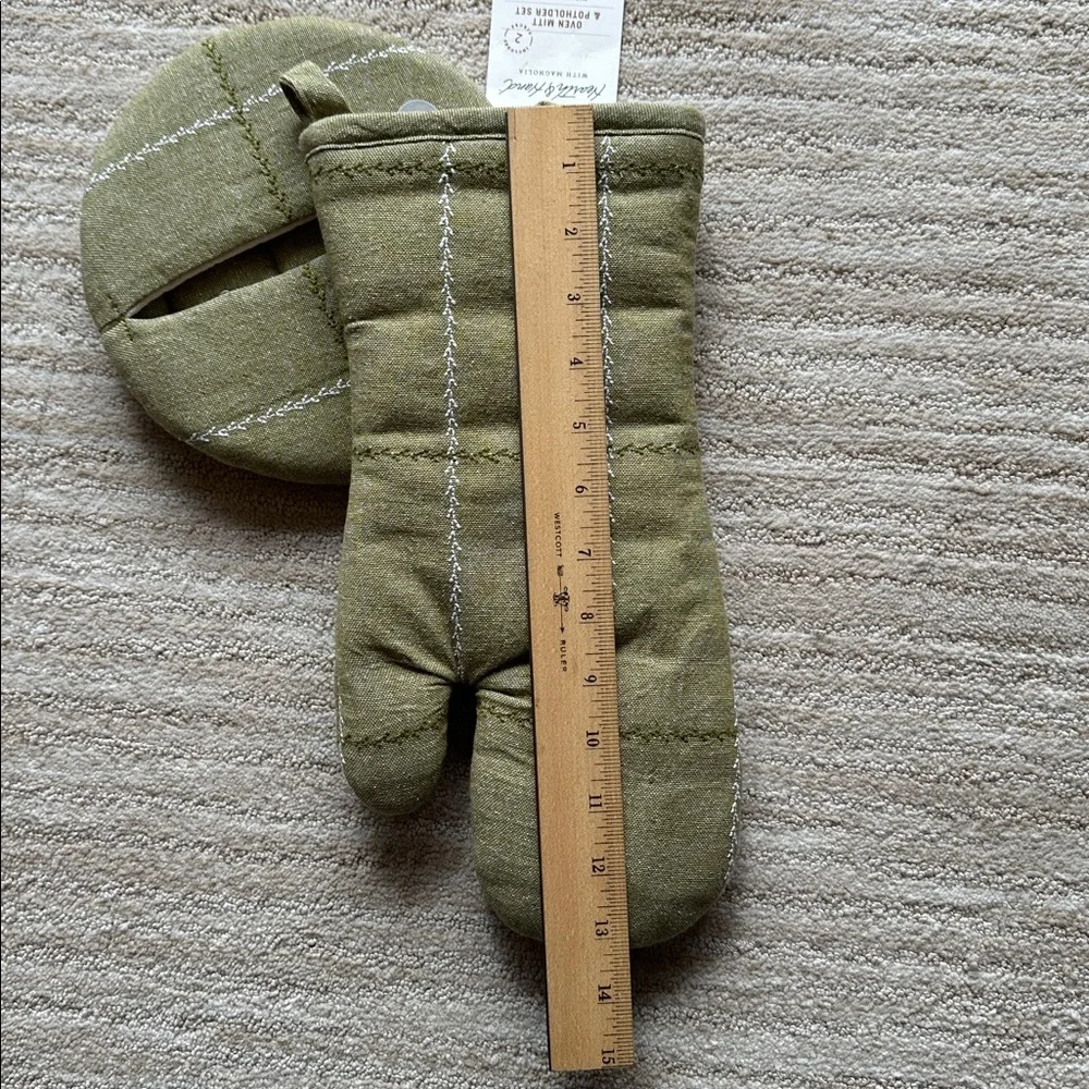 Set of 2 Faux Stitched Grid Oven Mitts Green Hearth & Hand™ with Magnolia